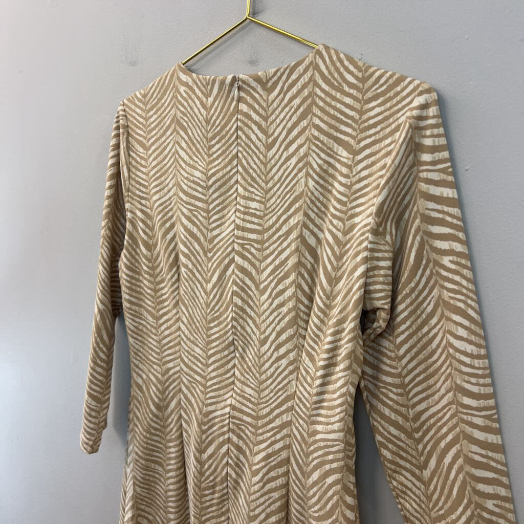 J McLaughlin Beige Print Long Sleeve Dress Small