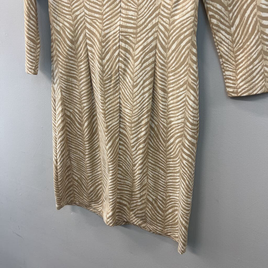 J McLaughlin Beige Print Long Sleeve Dress Small
