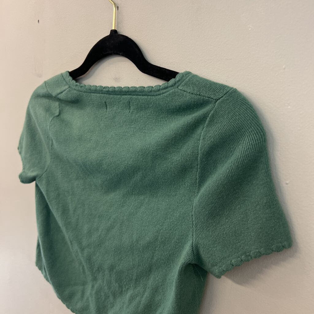 LA Hearts Green Cropped Short Sleeve Tie Front Top Small