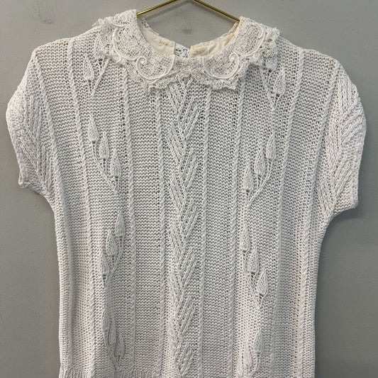Vintage White Knit Short Sleeve Sweater Top Small