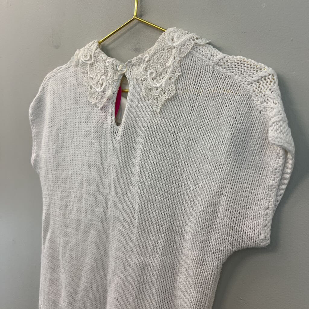 Vintage White Knit Short Sleeve Sweater Top Small