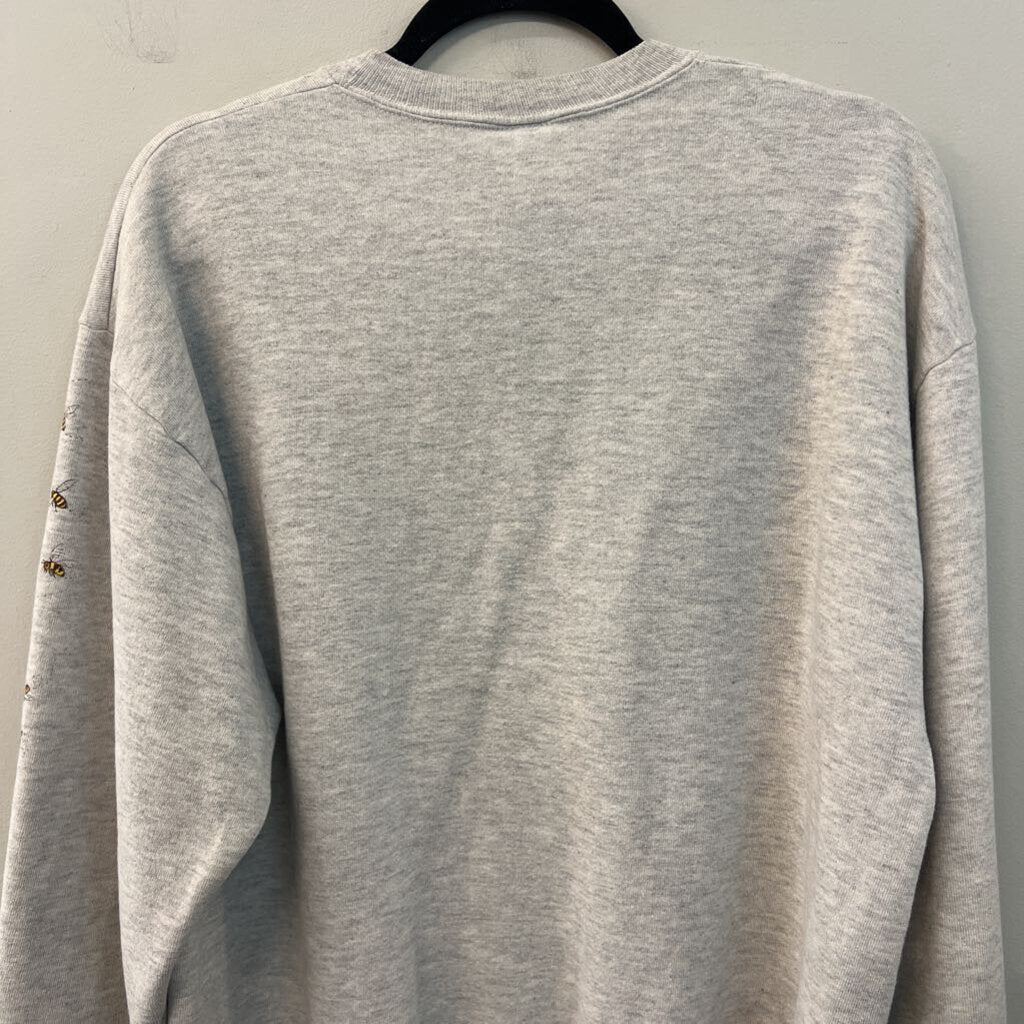 Vintage Jerzees Grey/ Multi Flower Bee Print Pullover Large