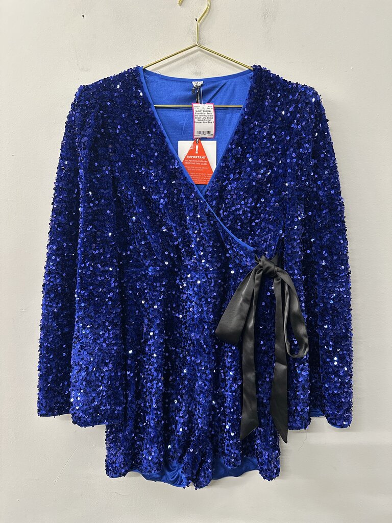 Extro and Vert Royal Blue Sequin Long Sleeve Sequin Formal Romper Small
