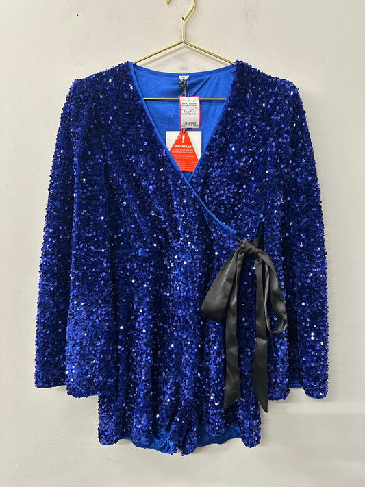 Extro and Vert Royal Blue Sequin Long Sleeve Sequin Formal Romper Small