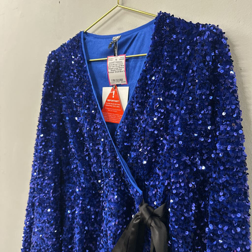 Extro and Vert Royal Blue Sequin Long Sleeve Sequin Formal Romper Small