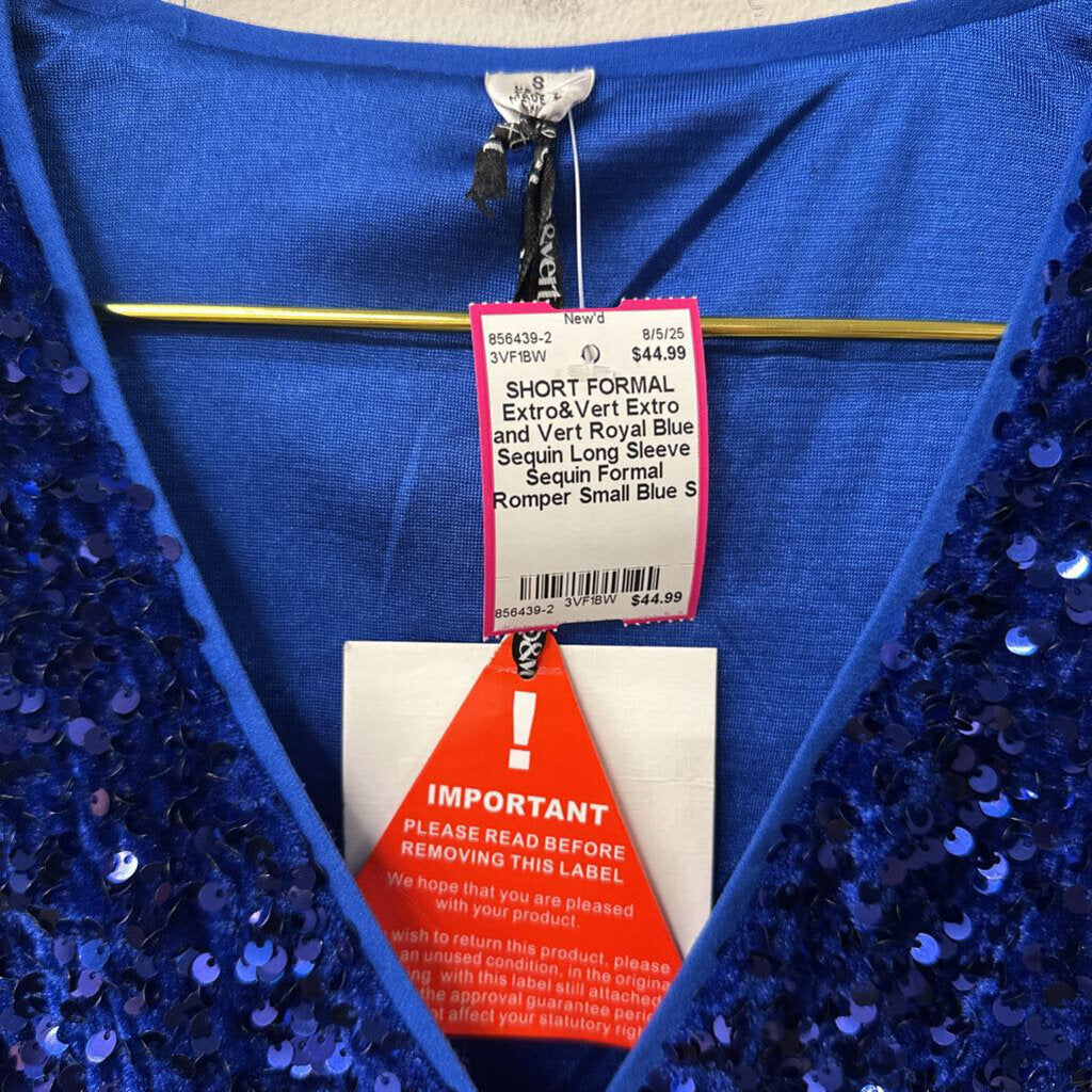 Extro and Vert Royal Blue Sequin Long Sleeve Sequin Formal Romper Small