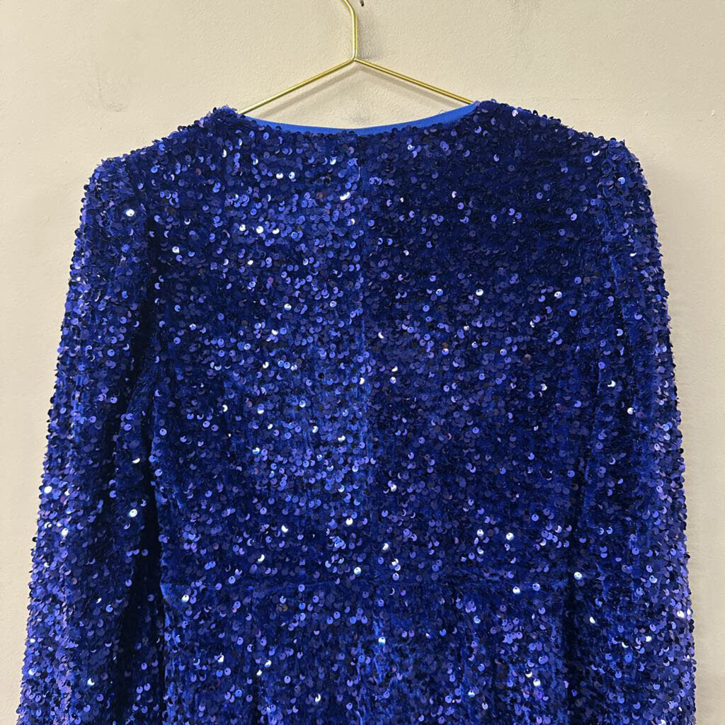 Extro and Vert Royal Blue Sequin Long Sleeve Sequin Formal Romper Small