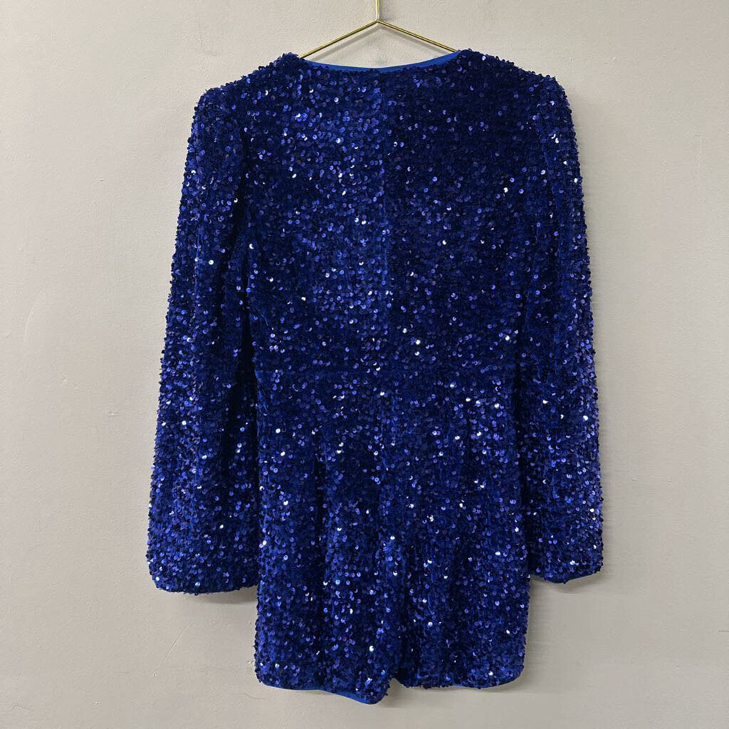 Extro and Vert Royal Blue Sequin Long Sleeve Sequin Formal Romper Small