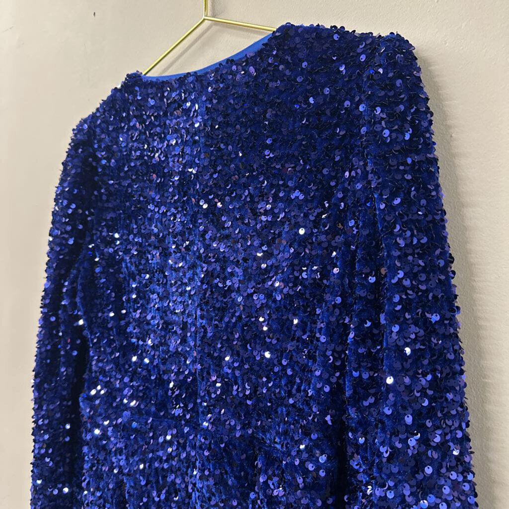 Extro and Vert Royal Blue Sequin Long Sleeve Sequin Formal Romper Small