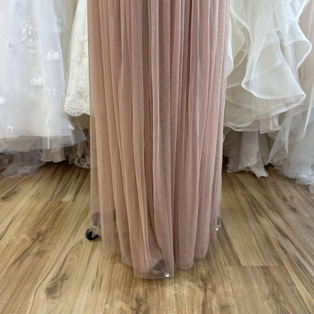 Maya Deluxe Blush Sequin Long Sleeve Top Long Formal Dress Small