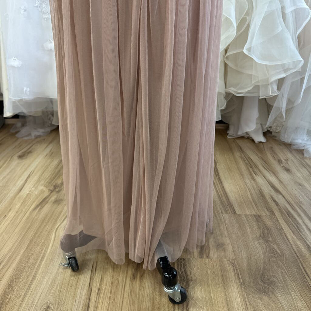 Maya Deluxe Blush Sequin Long Sleeve Top Long Formal Dress Small