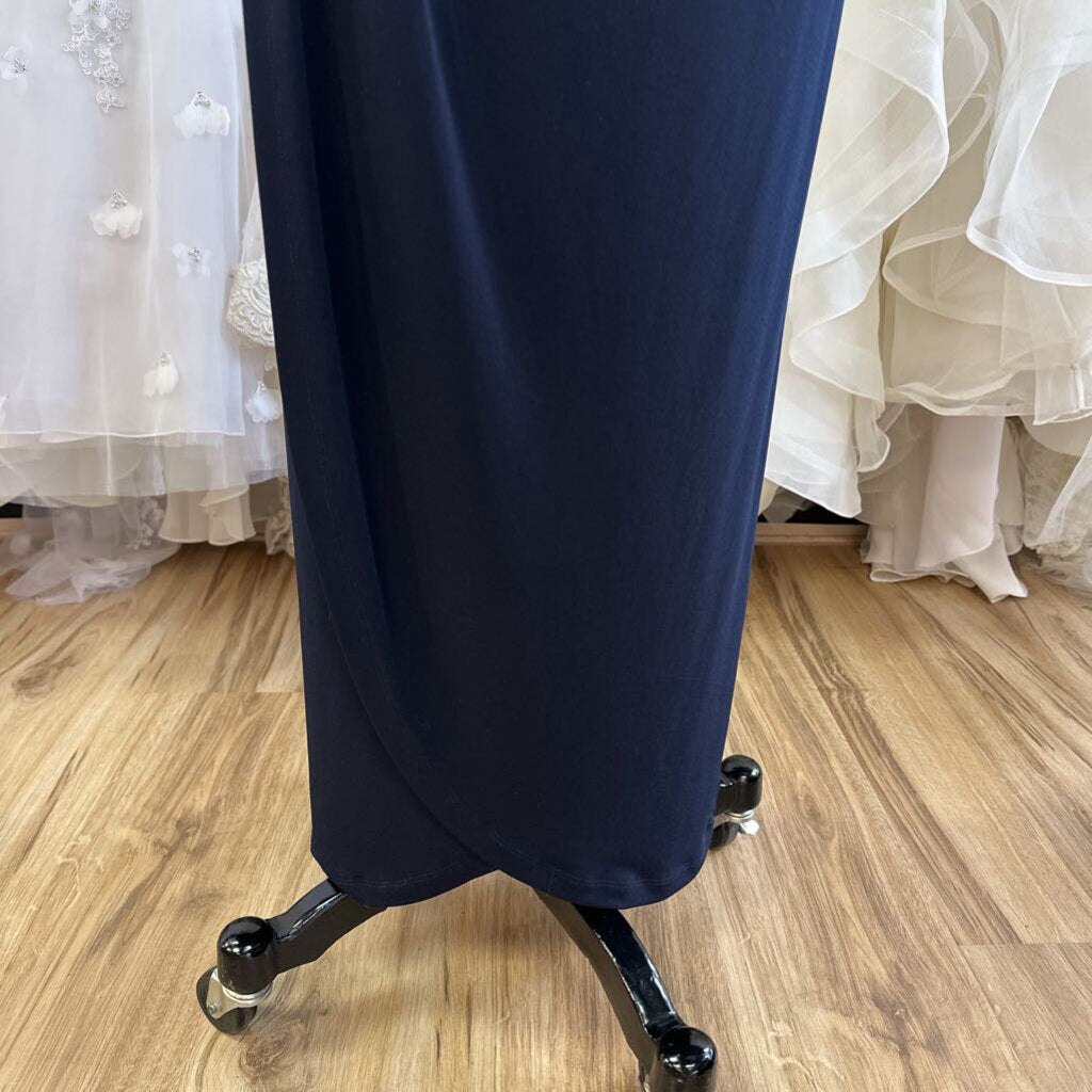 Connected White/ Navy Textured Top Long Formal Dress 16