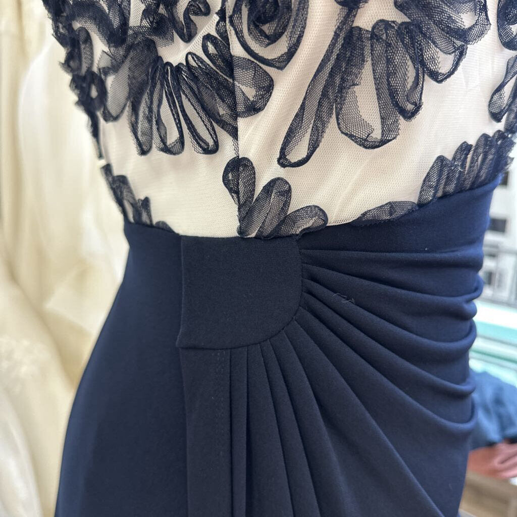 Connected White/ Navy Textured Top Long Formal Dress 16