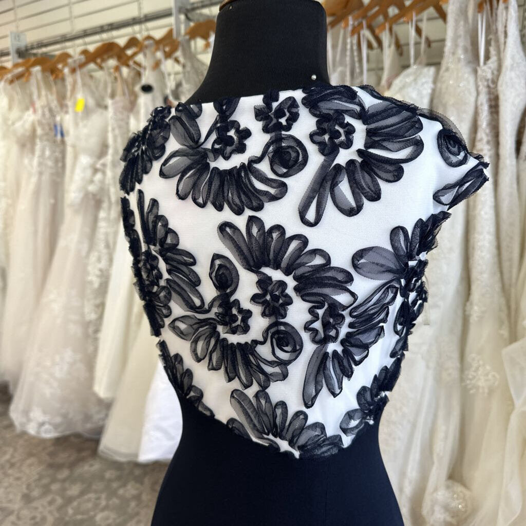 Connected White/ Navy Textured Top Long Formal Dress 16