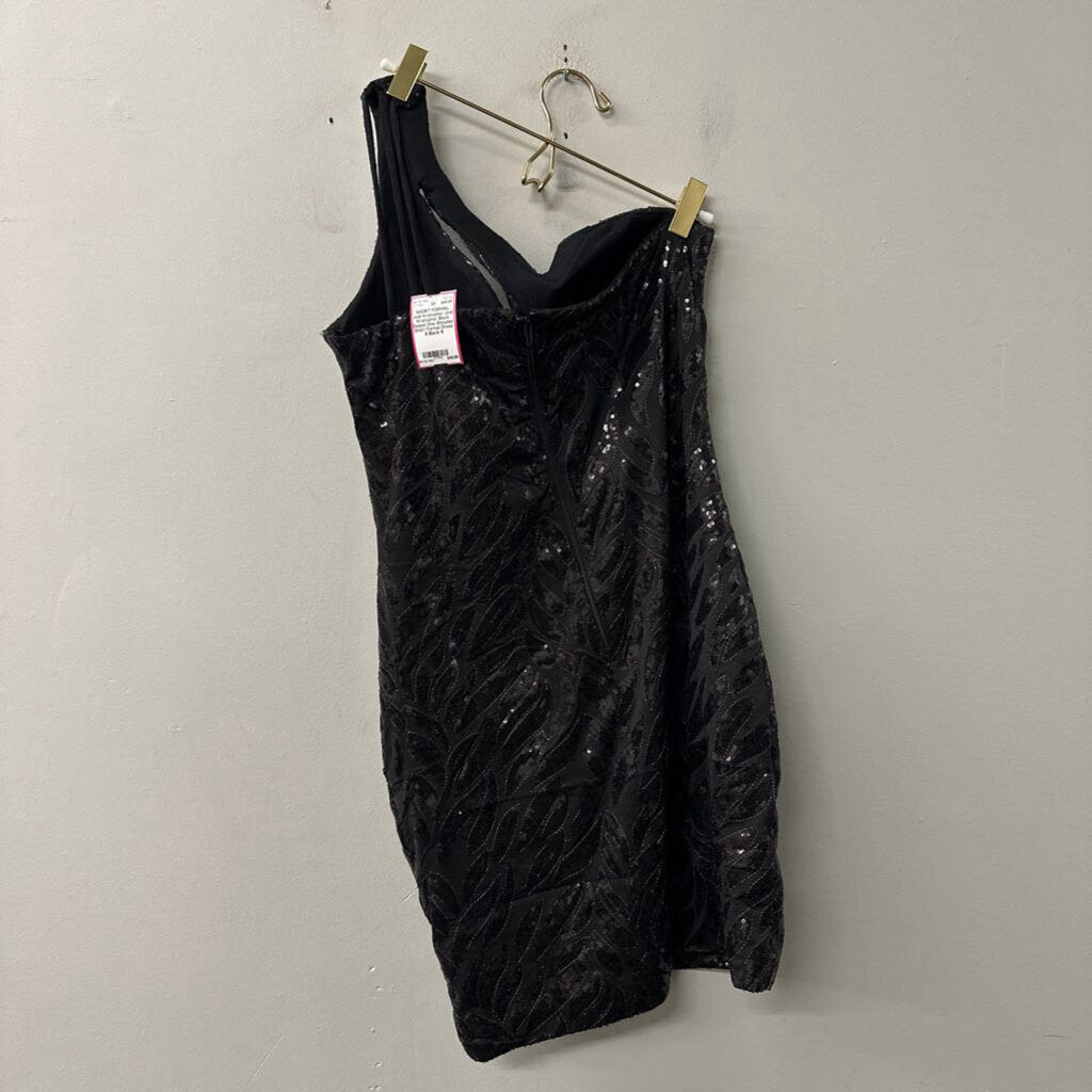 Jodi Kristopher Black Sequin One Shoulder Short Formal Dress 9