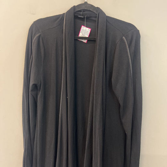 Double Zero Black Leather Detail Long Sleeve Open Front Sweater Top Large