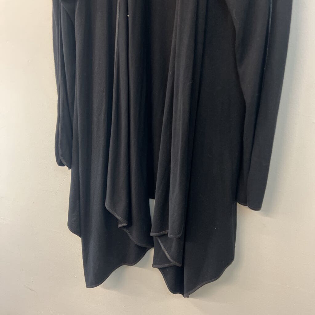 Double Zero Black Leather Detail Long Sleeve Open Front Sweater Top Large