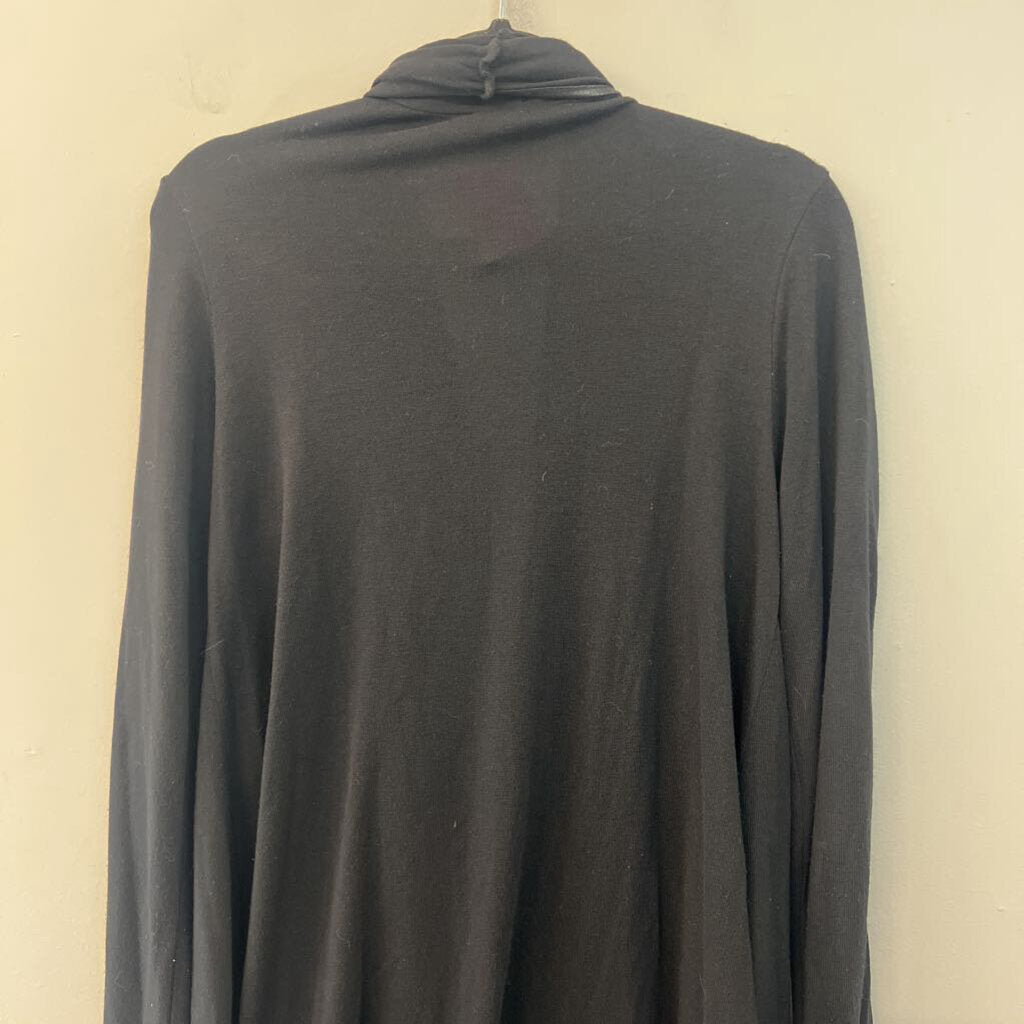 Double Zero Black Leather Detail Long Sleeve Open Front Sweater Top Large