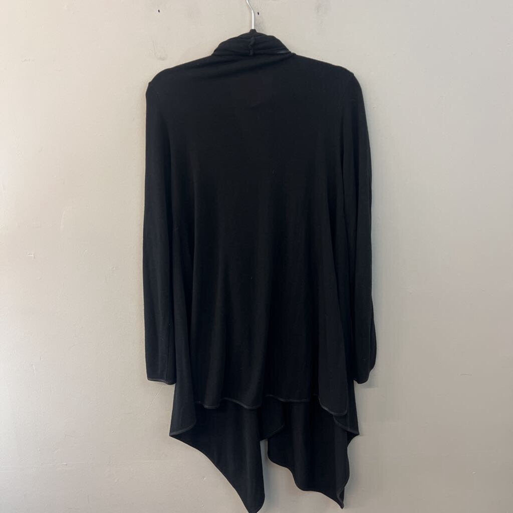 Double Zero Black Leather Detail Long Sleeve Open Front Sweater Top Large