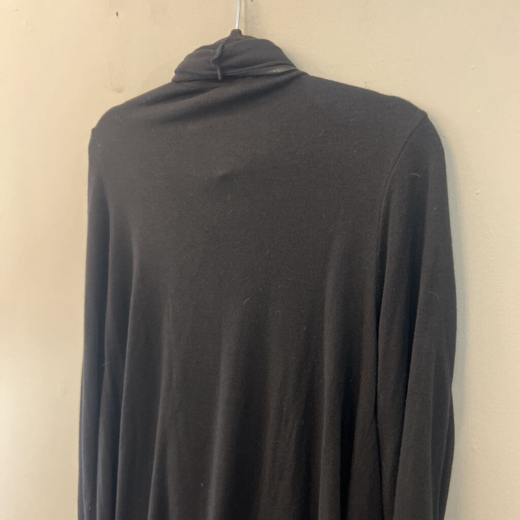 Double Zero Black Leather Detail Long Sleeve Open Front Sweater Top Large