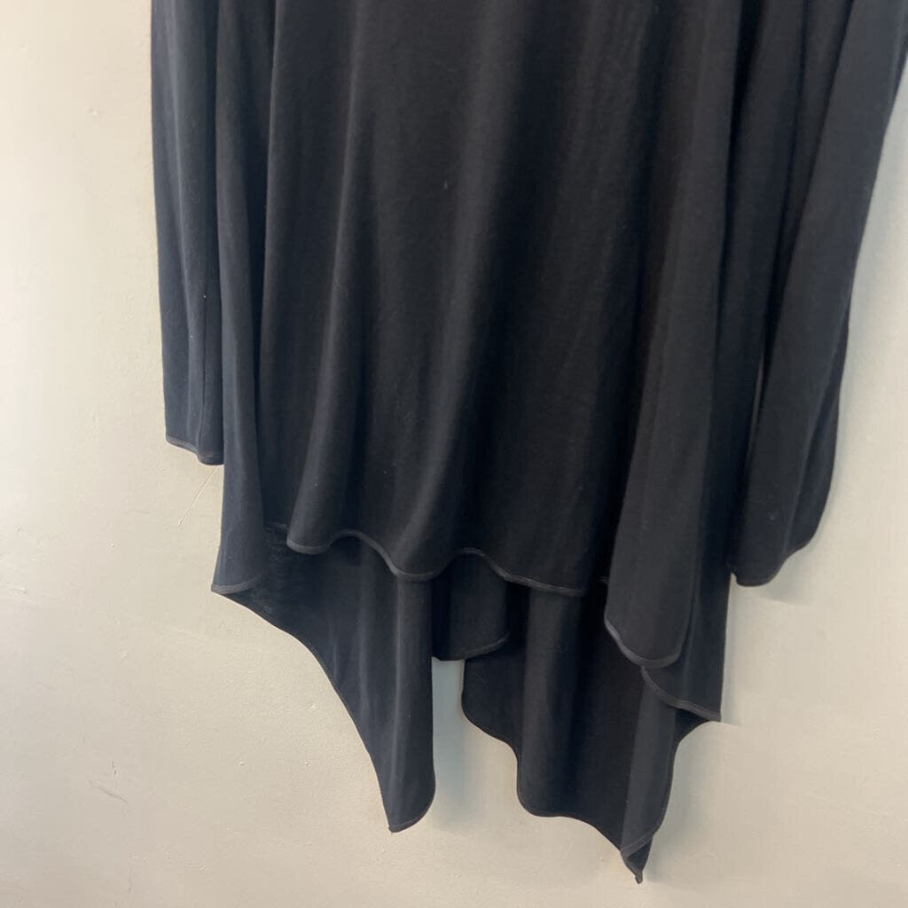 Double Zero Black Leather Detail Long Sleeve Open Front Sweater Top Large