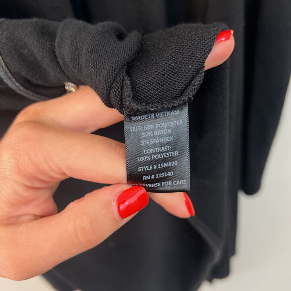 Double Zero Black Leather Detail Long Sleeve Open Front Sweater Top Large