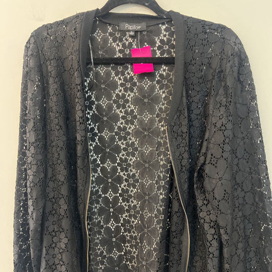 Papillon Black Lace Long Sleeve Zip Up Top Extra Large