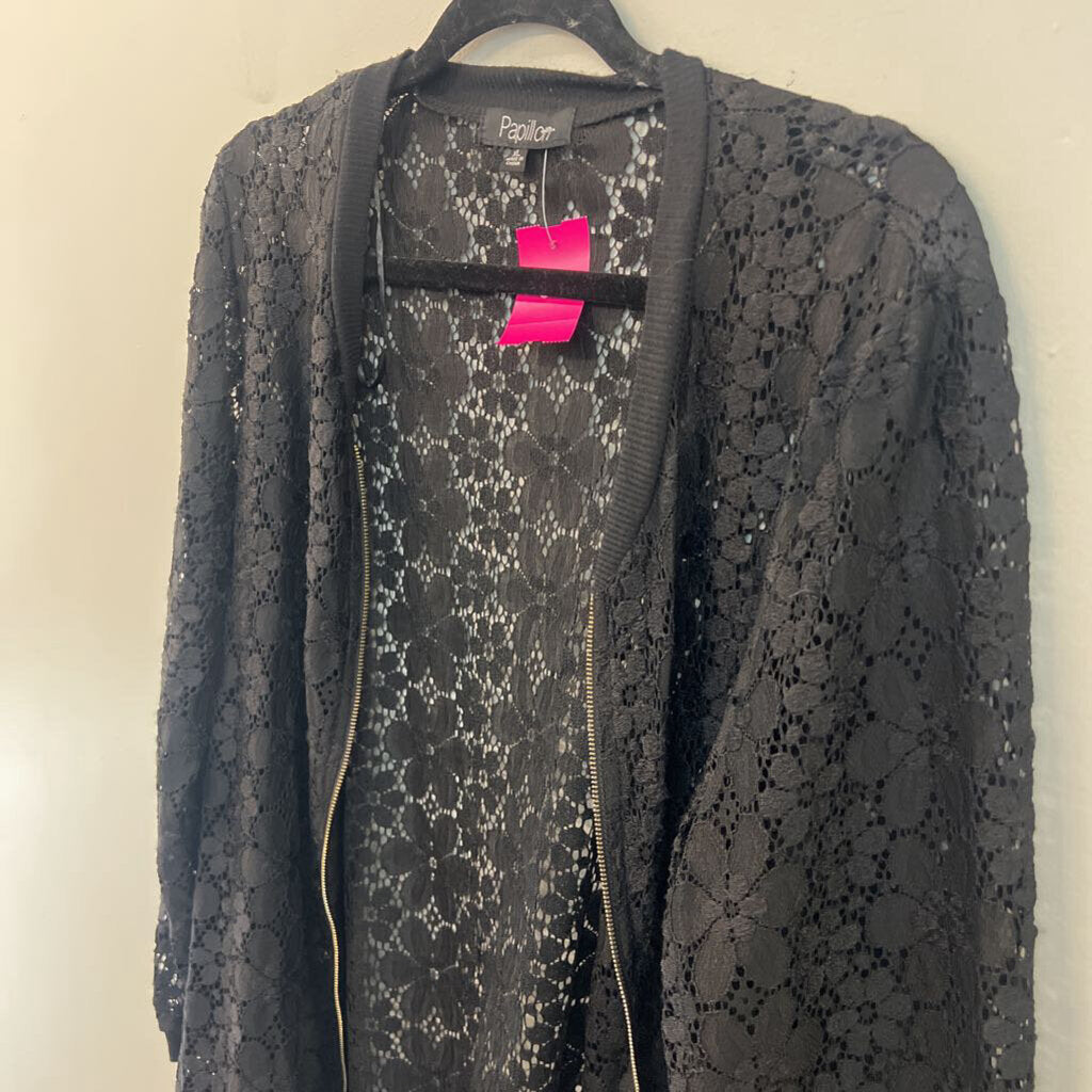 Papillon Black Lace Long Sleeve Zip Up Top Extra Large