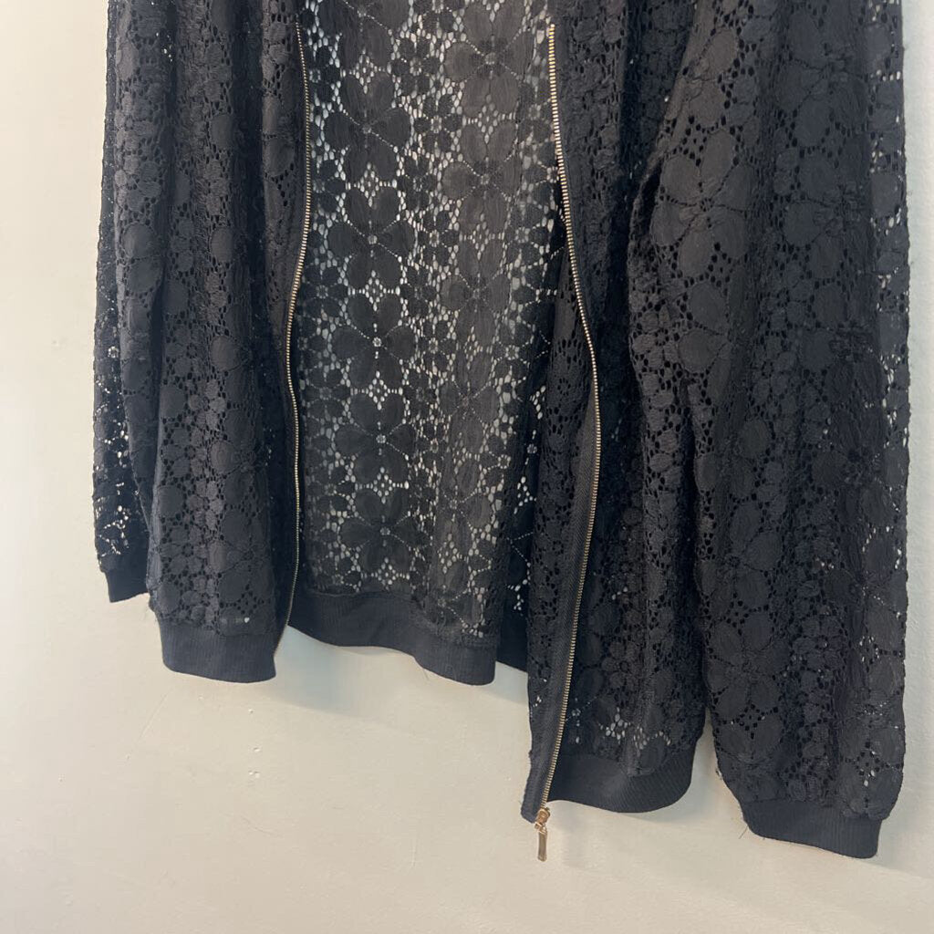 Papillon Black Lace Long Sleeve Zip Up Top Extra Large