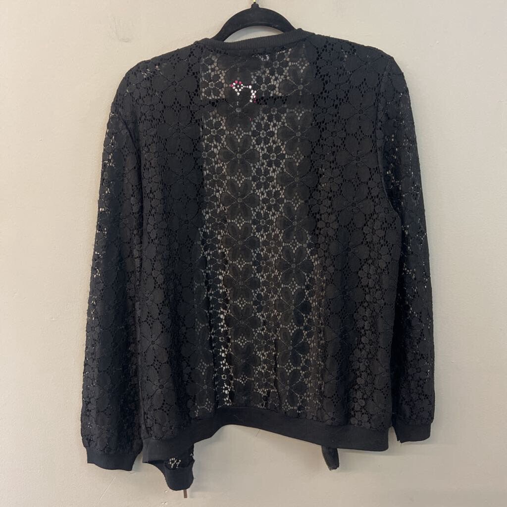 Papillon Black Lace Long Sleeve Zip Up Top Extra Large