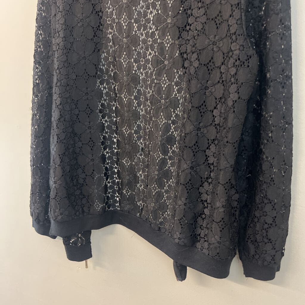 Papillon Black Lace Long Sleeve Zip Up Top Extra Large