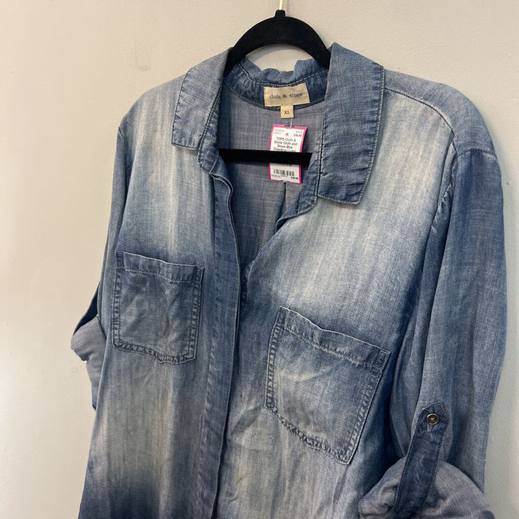 Cloth and Stone Blue Chambray Long Sleeve Button Down Top Extra Large
