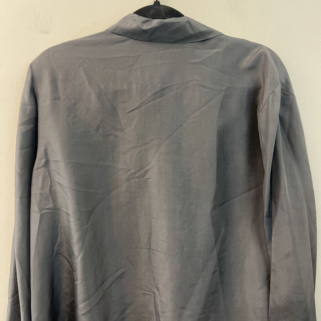 August Silk Grey 100% Silk Long Sleeve Button Down Top Large