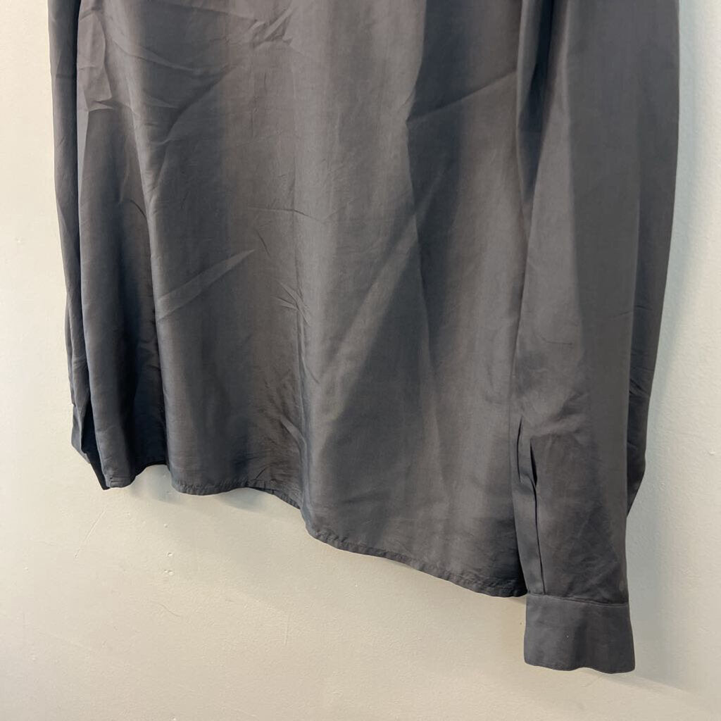 August Silk Grey 100% Silk Long Sleeve Button Down Top Large