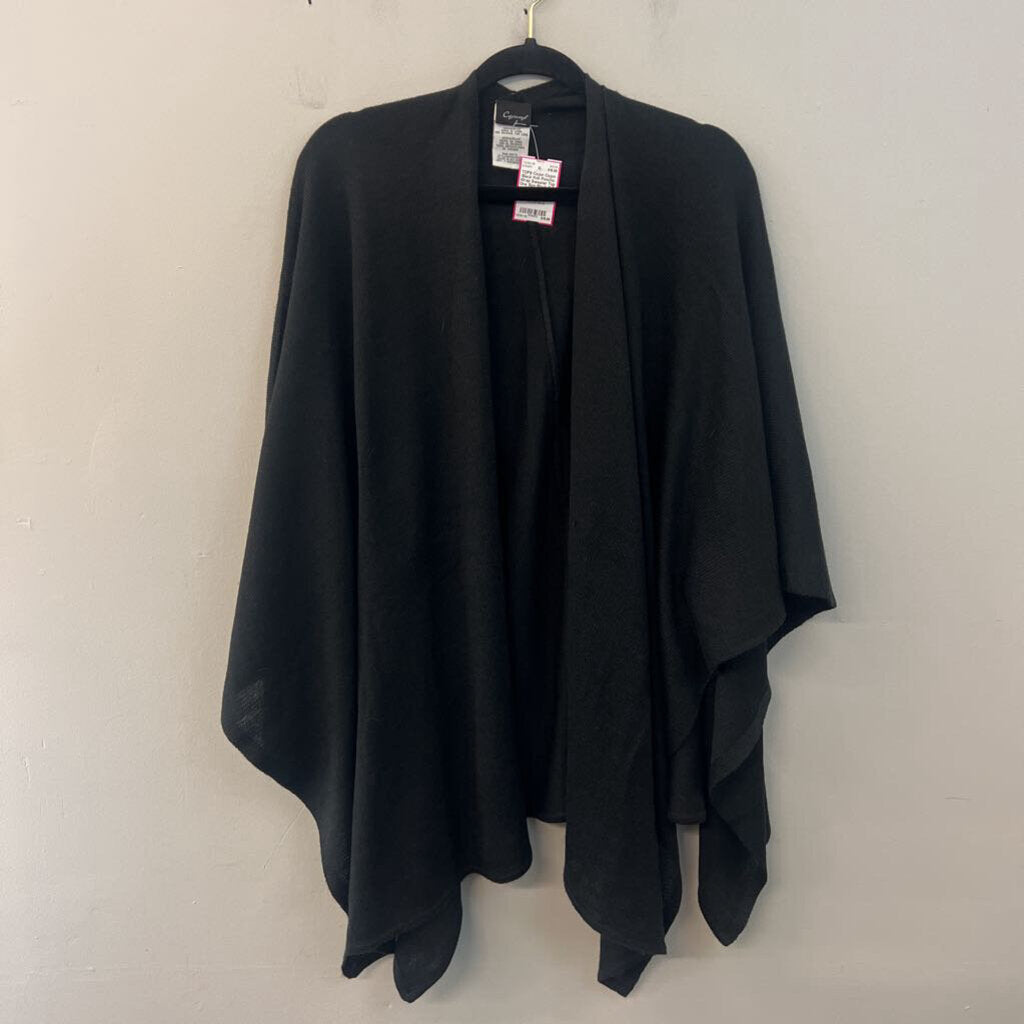 Cejon Black Knit Poncho Wrap Sweater Top One Size
