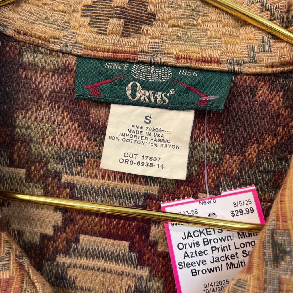 Orvis Brown/ Multi Aztec Print Long Sleeve Jacket Small