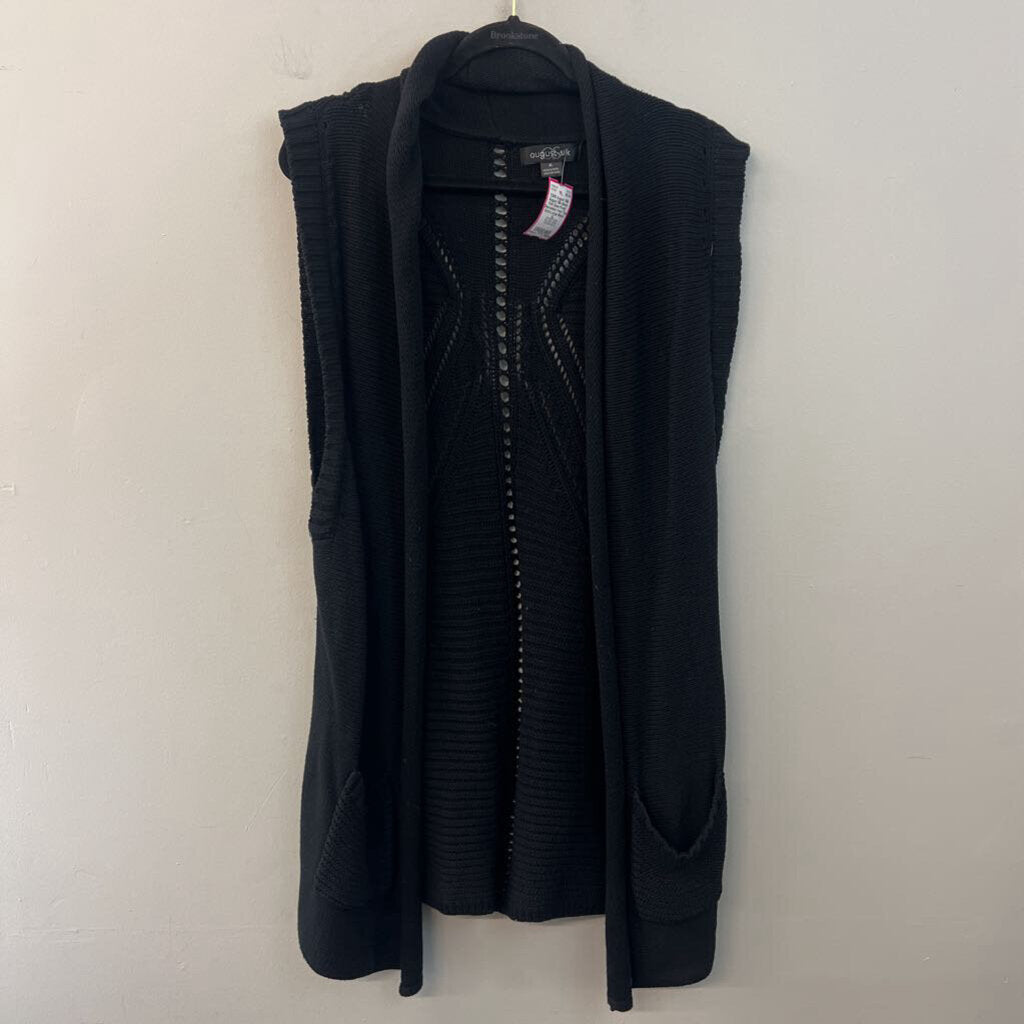 August Silk Black Knit Open Front Sleeveless Vest Top Extra Large