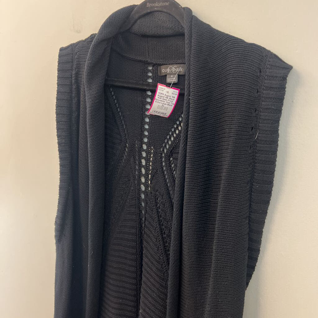 August Silk Black Knit Open Front Sleeveless Vest Top Extra Large