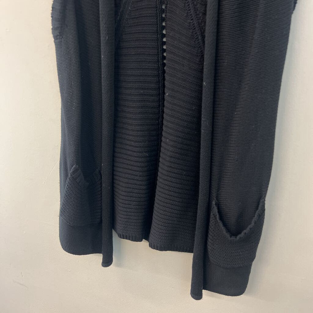 August Silk Black Knit Open Front Sleeveless Vest Top Extra Large