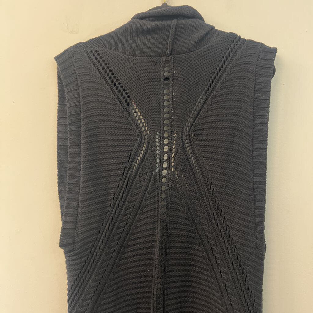 August Silk Black Knit Open Front Sleeveless Vest Top Extra Large