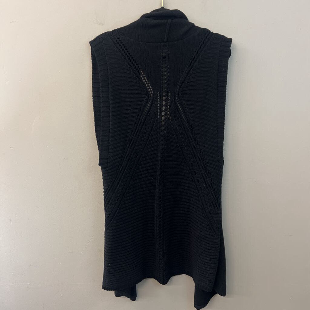 August Silk Black Knit Open Front Sleeveless Vest Top Extra Large