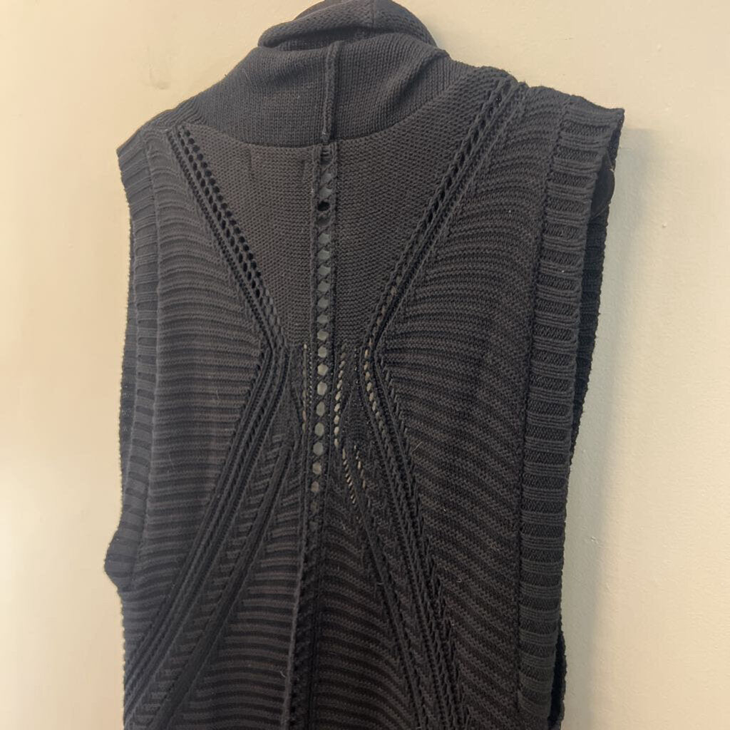 August Silk Black Knit Open Front Sleeveless Vest Top Extra Large