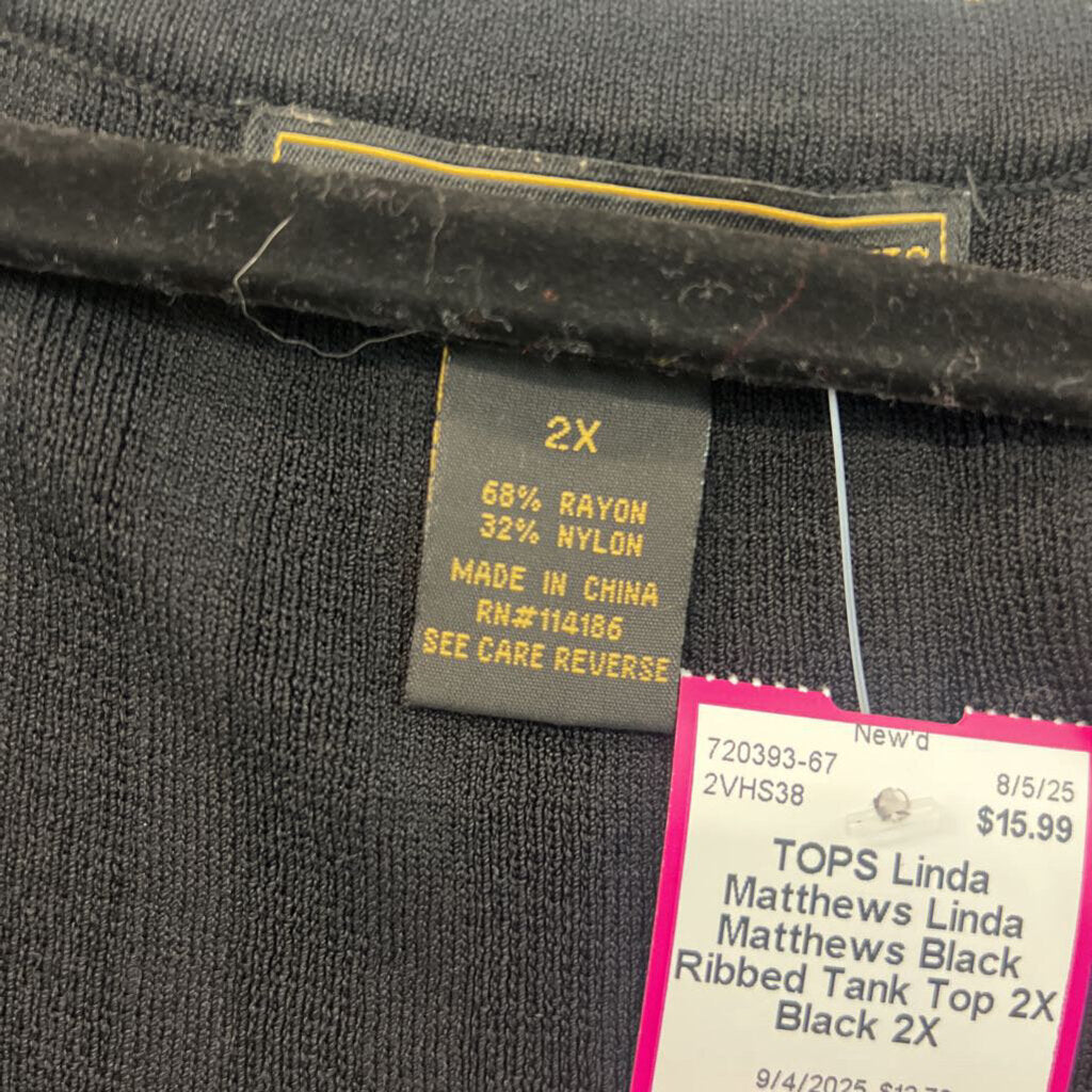 Linda Matthews Black Ribbed Tank Top 2X