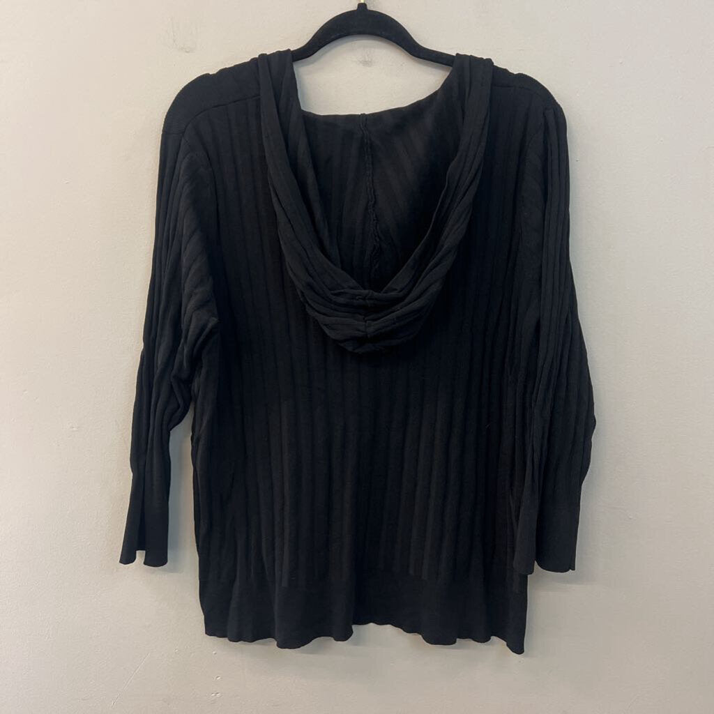 Linda Matthews Black Ribbed Long Sleeve Button Down Top 1X