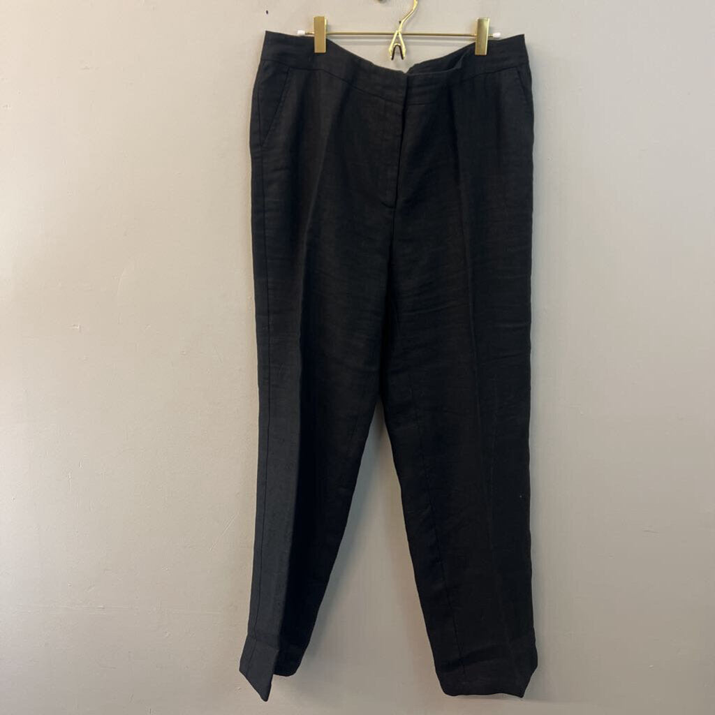 Eileen Fisher Black Linen Wide Leg Trouser Pants Large