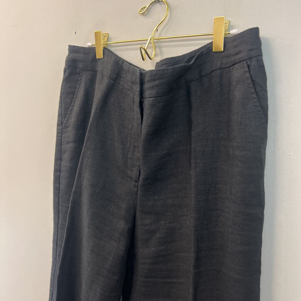 Eileen Fisher Black Linen Wide Leg Trouser Pants Large