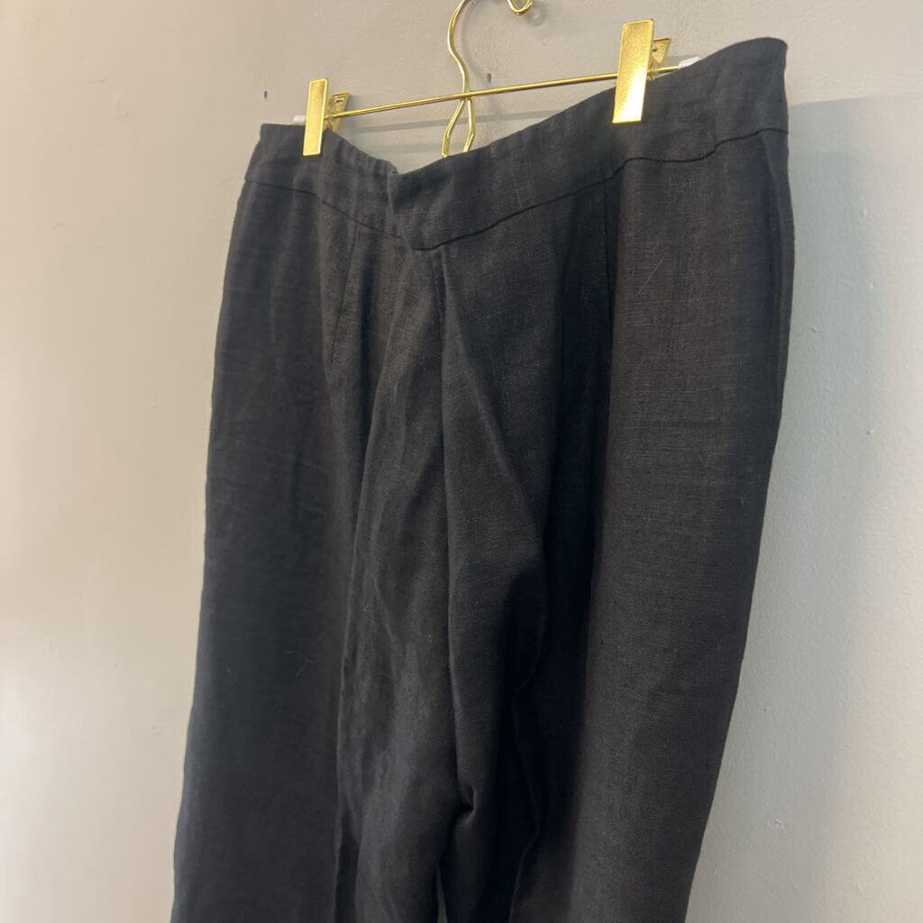 Eileen Fisher Black Linen Wide Leg Trouser Pants Large