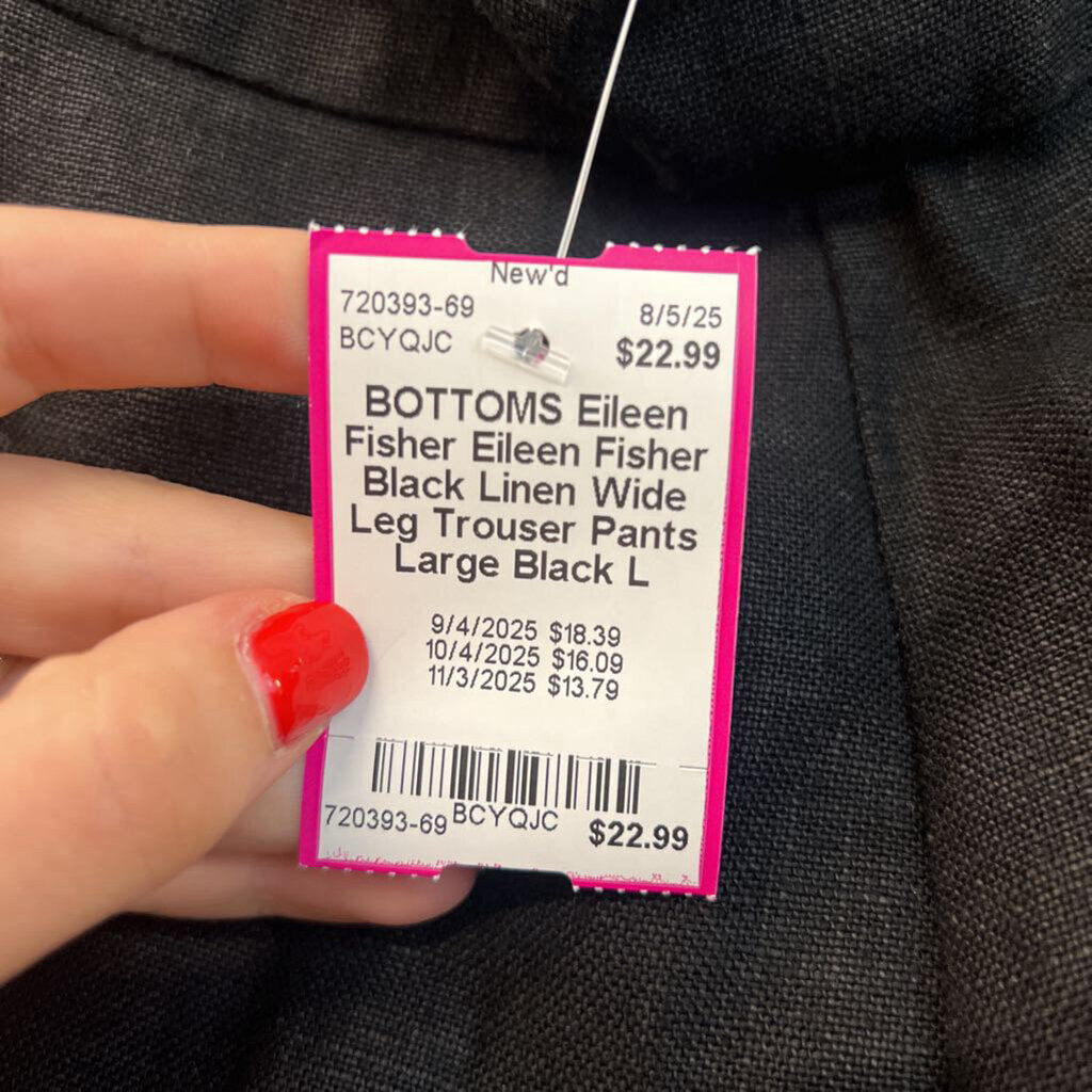 Eileen Fisher Black Linen Wide Leg Trouser Pants Large