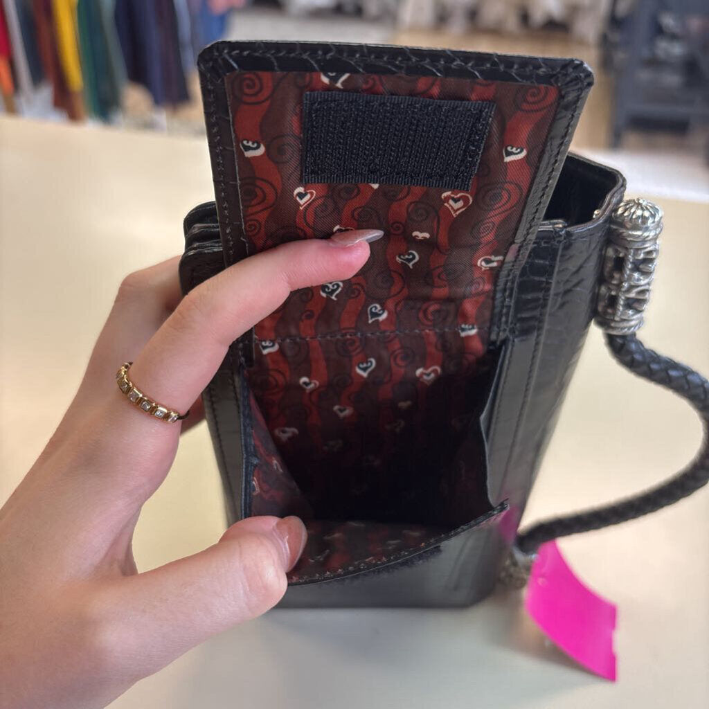 Brighton Black Croc Embossed Small Crossbody Purse
