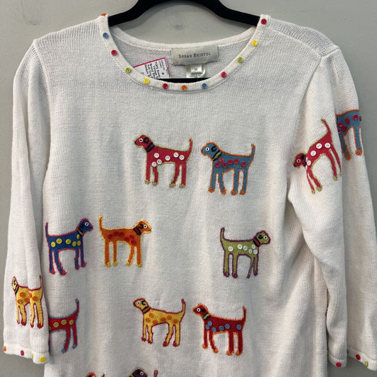 Vintage Susan Bristol White/ Multi Knit Dog Print Top Medium